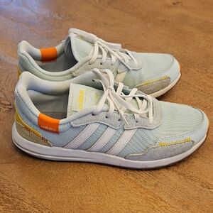 Adidas Sky Blue Sneakers with Orange and Yellow Highlights